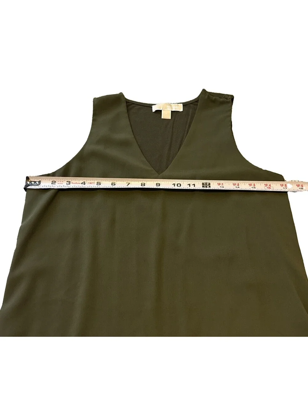 MICHAEL Michael Kors V-Neck Layered Hem Shift Tank Blouse Olive Green Women’s S
